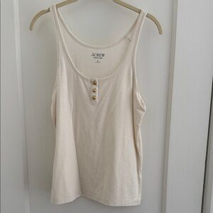 J. Crew Cream Scoop Neck Linen Tank with Gold Buttons